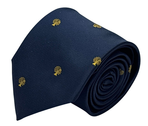 navy dark blue tie with gold mulberry tree design